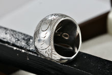 Load image into Gallery viewer, Sterling Silver Thailand Large Etched Inlay Dome Ring Size 6
