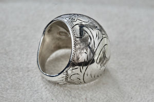 Sterling Silver Thailand Large Etched Inlay Dome Ring Size 6