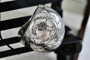 Sterling Silver Thailand Large Etched Inlay Dome Ring Size 6