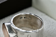 Load image into Gallery viewer, Signed Silver &amp; 14K Gold Hammered Signet Floral Etched Wide Band Ring Size 7
