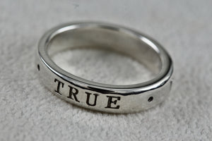 Vintage Sterling Silver TRUE LOVE WAITS Narrow Band Ring Size 8 Signed