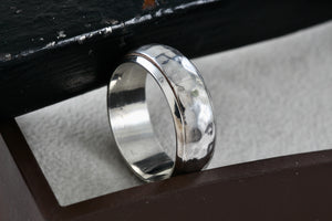 Vintage Sterling Silver Mens Large Hammered Spinner Ring Size 11.5