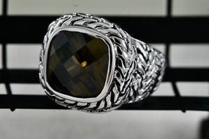 High Quality Fashion Rope Weave Square Cushion Cut Smokey Quartz Ring Size 6