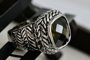 High Quality Fashion Rope Weave Square Cushion Cut Smokey Quartz Ring Size 6