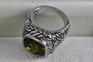 High Quality Fashion Rope Weave Square Cushion Cut Smokey Quartz Ring Size 6