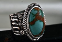 Load image into Gallery viewer, Large Fashion Oval Turquoise Costume Silver-Plated Copper Ring Size 6.5
