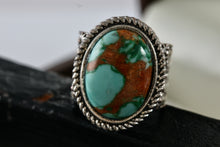 Load image into Gallery viewer, Large Fashion Oval Turquoise Costume Silver-Plated Copper Ring Size 6.5
