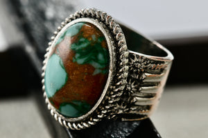 Large Fashion Oval Turquoise Costume Silver-Plated Copper Ring Size 6.5