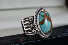 Load image into Gallery viewer, Large Fashion Oval Turquoise Costume Silver-Plated Copper Ring Size 6.5
