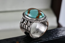 Load image into Gallery viewer, Large Fashion Oval Turquoise Costume Silver-Plated Copper Ring Size 6.5
