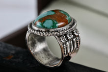 Load image into Gallery viewer, Large Fashion Oval Turquoise Costume Silver-Plated Copper Ring Size 6.5
