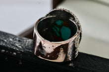 Load image into Gallery viewer, Large Fashion Oval Turquoise Costume Silver-Plated Copper Ring Size 6.5
