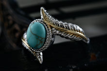 Load image into Gallery viewer, Native American Costume Silver &amp; Gold Tone Turquoise Feather Ring Size 9.5
