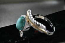 Load image into Gallery viewer, Native American Costume Silver &amp; Gold Tone Turquoise Feather Ring Size 9.5
