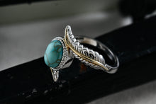 Load image into Gallery viewer, Native American Costume Silver &amp; Gold Tone Turquoise Feather Ring Size 9.5
