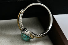 Load image into Gallery viewer, Native American Costume Silver &amp; Gold Tone Turquoise Feather Ring Size 9.5
