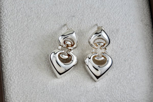 Joseph Esposito Sterling Silver Double Puffy Heart Spades Earrings Signed ESPO SIG 925