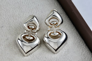 Joseph Esposito Sterling Silver Double Puffy Heart Spades Earrings Signed ESPO SIG 925