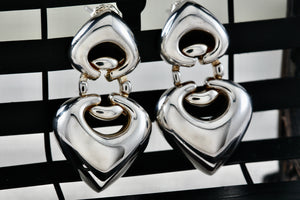 Joseph Esposito Sterling Silver Double Puffy Heart Spades Earrings Signed ESPO SIG 925