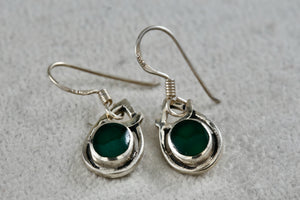 Sterling Silver Dangle Green Enamel Oval Teardrop 1" Earrings