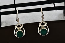 Load image into Gallery viewer, Sterling Silver Dangle Green Enamel Oval Teardrop 1&quot; Earrings
