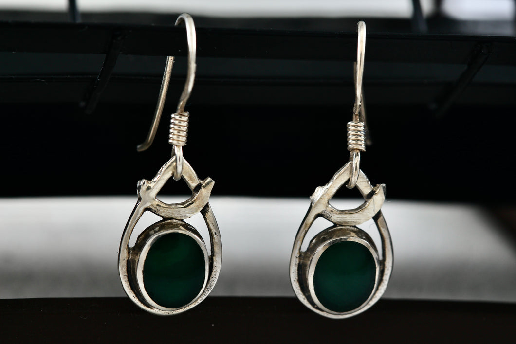 Sterling Silver Dangle Green Enamel Oval Teardrop 1