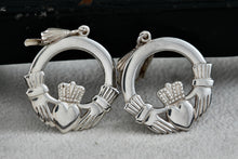 Load image into Gallery viewer, Sterling Silver Irish Claddagh Crown of Heart Circle Clip-On Earrings
