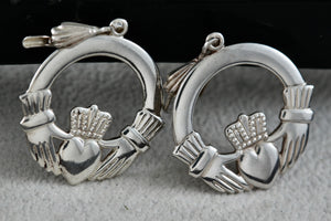 Sterling Silver Irish Claddagh Crown of Heart Circle Clip-On Earrings