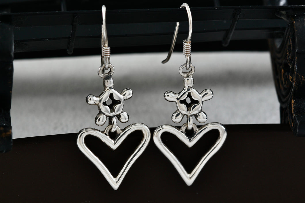 Sterling Silver Ship Wheel Turtle Heart Drop Dangle Hook Earrings