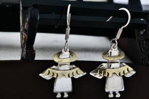 Sterling Silver Copper Halo & Wings Angel Dangle Hook Earrings
