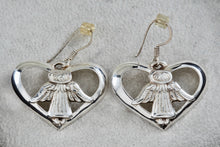 Load image into Gallery viewer, Vintage Sterling Silver Angel Wings Heart Dangling Hook Earrings
