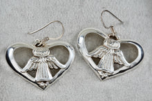 Load image into Gallery viewer, Vintage Sterling Silver Angel Wings Heart Dangling Hook Earrings
