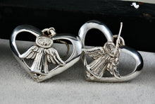 Load image into Gallery viewer, Vintage Sterling Silver Angel Wings Heart Dangling Hook Earrings
