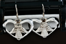 Load image into Gallery viewer, Vintage Sterling Silver Angel Wings Heart Dangling Hook Earrings
