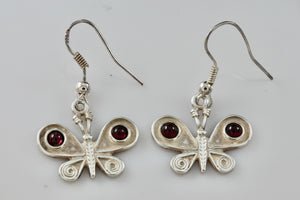 Sterling Silver Purple Amethyst Beads Butterfly Hook Earrings