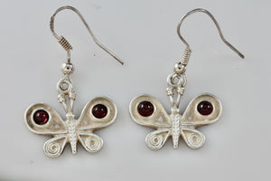 Sterling Silver Purple Amethyst Beads Butterfly Hook Earrings