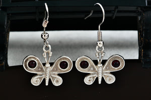 Sterling Silver Purple Amethyst Beads Butterfly Hook Earrings