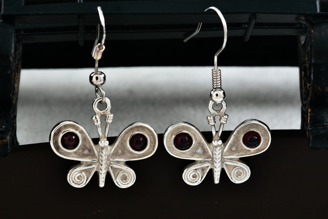 Sterling Silver Purple Amethyst Beads Butterfly Hook Earrings