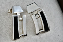 Load image into Gallery viewer, Sterling Silver Black Enamel Heavy Swinging Hinged Earrings
