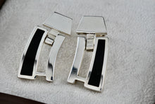 Load image into Gallery viewer, Sterling Silver Black Enamel Heavy Swinging Hinged Earrings
