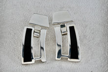 Load image into Gallery viewer, Sterling Silver Black Enamel Heavy Swinging Hinged Earrings
