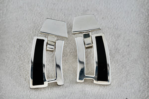 Sterling Silver Black Enamel Heavy Swinging Hinged Earrings