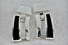 Load image into Gallery viewer, Sterling Silver Black Enamel Heavy Swinging Hinged Earrings
