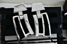 Load image into Gallery viewer, Sterling Silver Black Enamel Heavy Swinging Hinged Earrings
