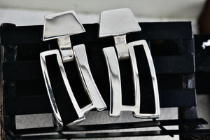 Sterling Silver Black Enamel Heavy Swinging Hinged Earrings