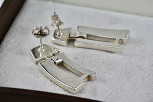 Sterling Silver Black Enamel Heavy Swinging Hinged Earrings