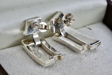 Load image into Gallery viewer, Sterling Silver Black Enamel Heavy Swinging Hinged Earrings

