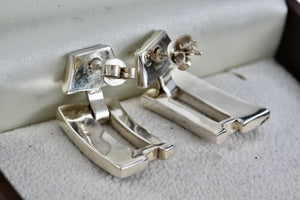 Sterling Silver Black Enamel Heavy Swinging Hinged Earrings