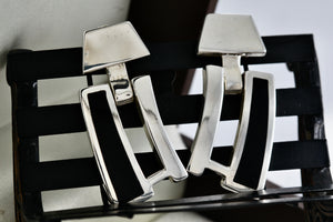 Sterling Silver Black Enamel Heavy Swinging Hinged Earrings