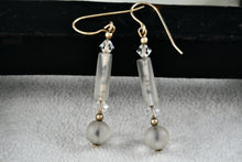 Load image into Gallery viewer, Costume Rose Quartz Crystal Bead Gold Tone Hook 1.75&quot; Earrings
